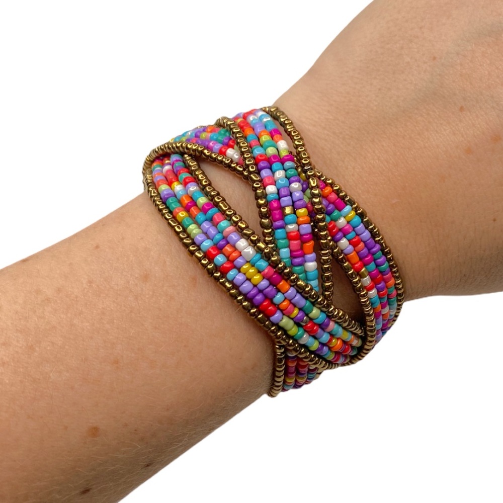 Bohemian Bangle Multicolored Beaded Cuff Rainbow Wrap Bracelet Western Jewelry